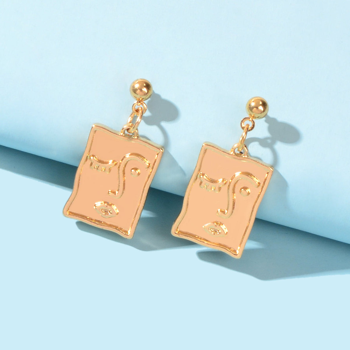 Punk Gold Silver Face Pattern Rectangle Dangle Drop Earrings Statement Jewellery-2