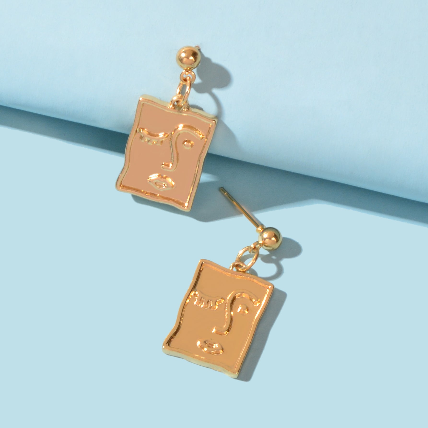Punk Gold Silver Face Pattern Rectangle Dangle Drop Earrings Statement Jewellery-3