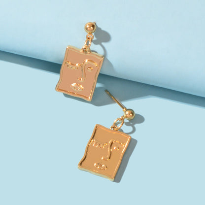 Punk Gold Silver Face Pattern Rectangle Dangle Drop Earrings Statement Jewellery-3