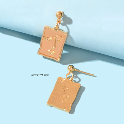 Punk Gold Silver Face Pattern Rectangle Dangle Drop Earrings Statement Jewellery-4
