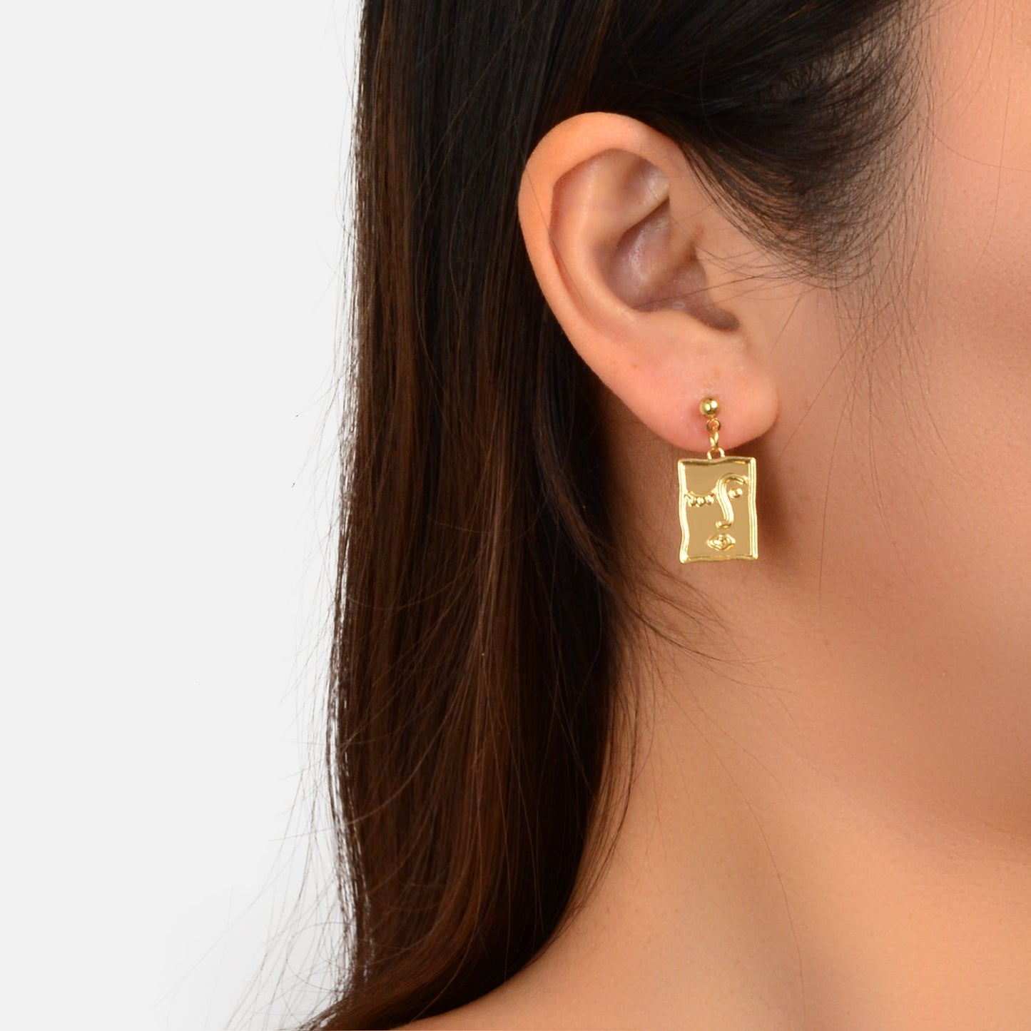 Punk Gold Silver Face Pattern Rectangle Dangle Drop Earrings Statement Jewellery-0