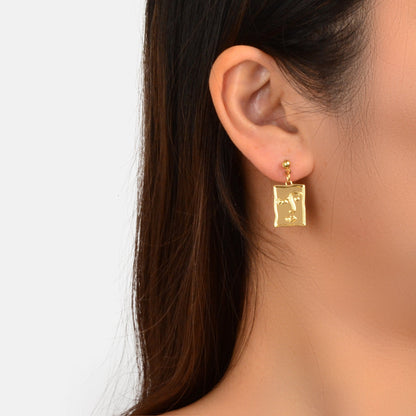 Punk Gold Silver Face Pattern Rectangle Dangle Drop Earrings Statement Jewellery-0