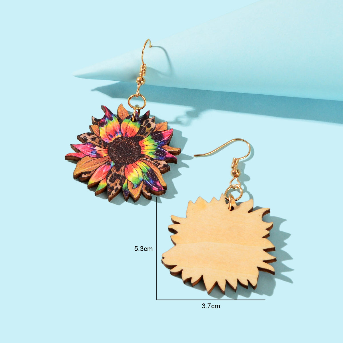 Bohemian Colorful Sunflower Pattern Wood Dangle Earrings Holiday Jewellery-2