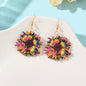 Bohemian Colorful Sunflower Pattern Wood Dangle Earrings Holiday Jewellery-0