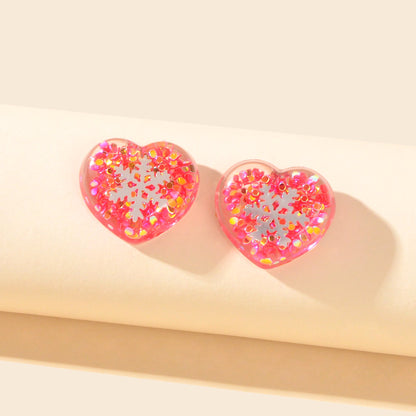 Women Dainty Gift Pink Love Sequins Resin Snowflake Stud Hypoallergenic Earrings-1