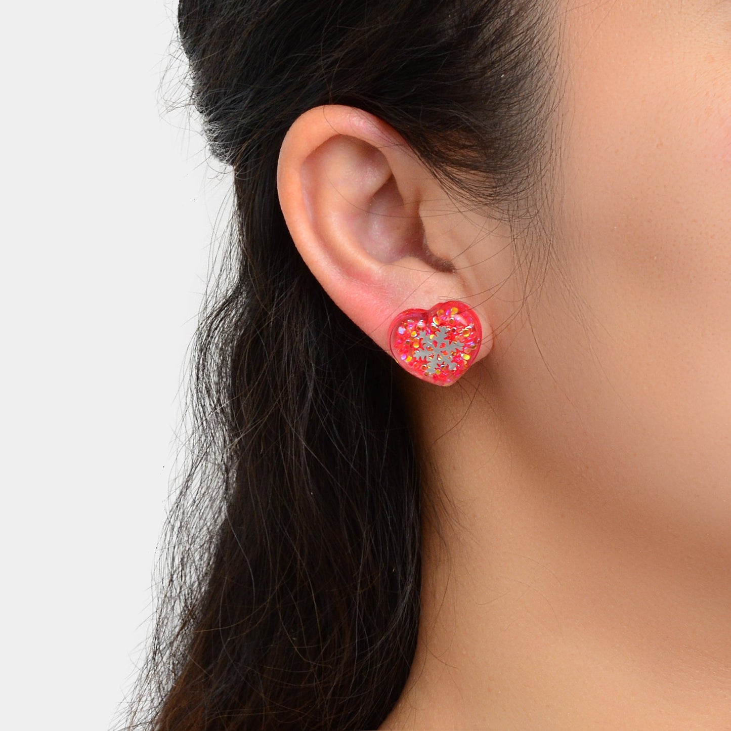 Women Dainty Gift Pink Love Sequins Resin Snowflake Stud Hypoallergenic Earrings-0