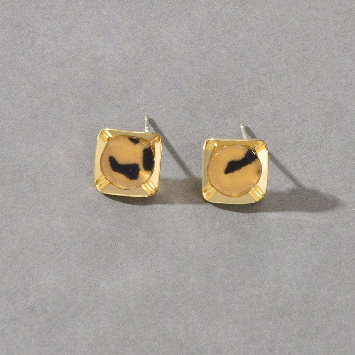 Retro Women Party Decoration Leopard Print Square Stud Hypoallergenic Earrings-3