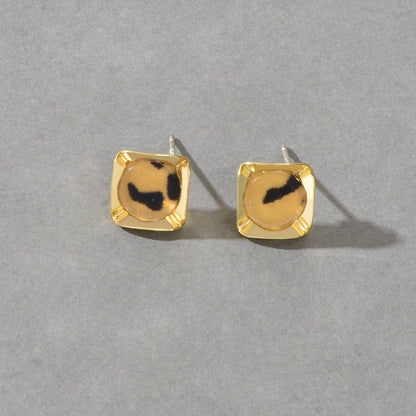 Retro Women Party Decoration Leopard Print Square Stud Hypoallergenic Earrings-3