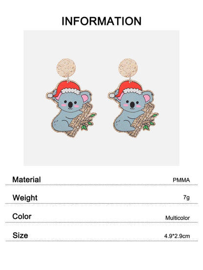 Christmas Santa Hat Koala Dangle Earring Cute Xmas Holiday Party Costume Jewelry-2