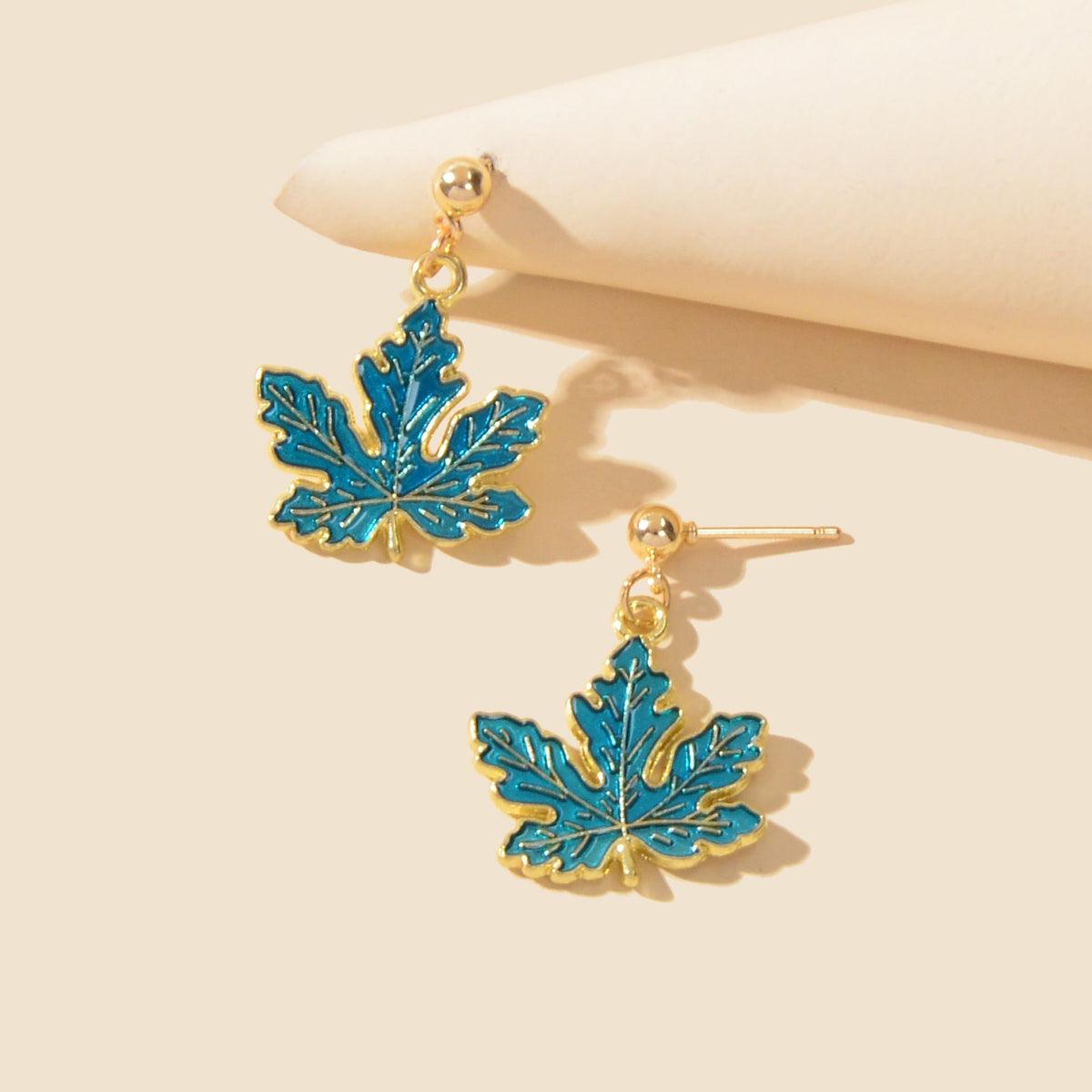 Chic Blue Enamel Leaf Hanging Earrings Novelty Plant Jewelry Ladies Unique Gifts-1