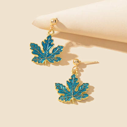 Chic Blue Enamel Leaf Hanging Earrings Novelty Plant Jewelry Ladies Unique Gifts-1