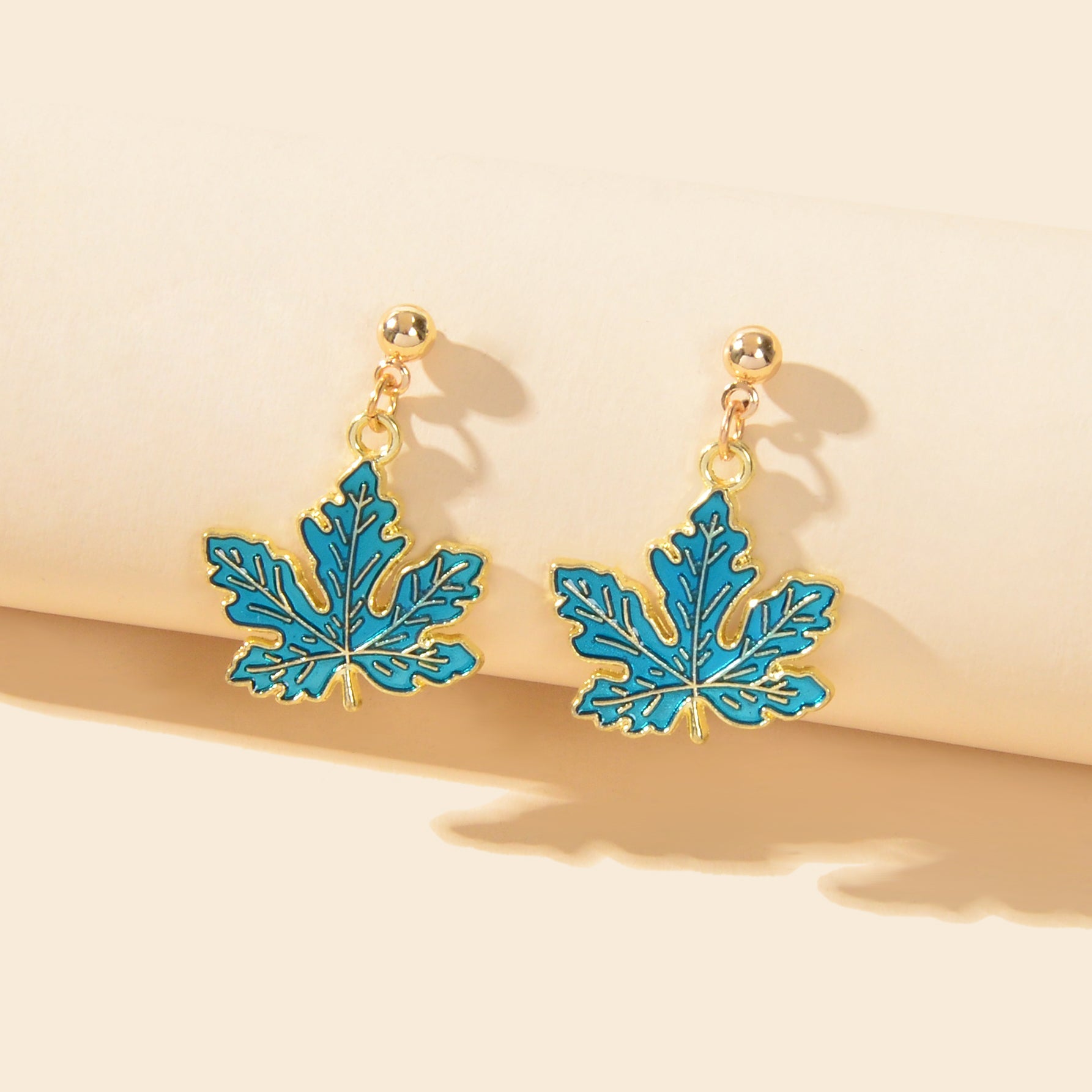 Chic Blue Enamel Leaf Hanging Earrings Novelty Plant Jewelry Ladies Unique Gifts-3