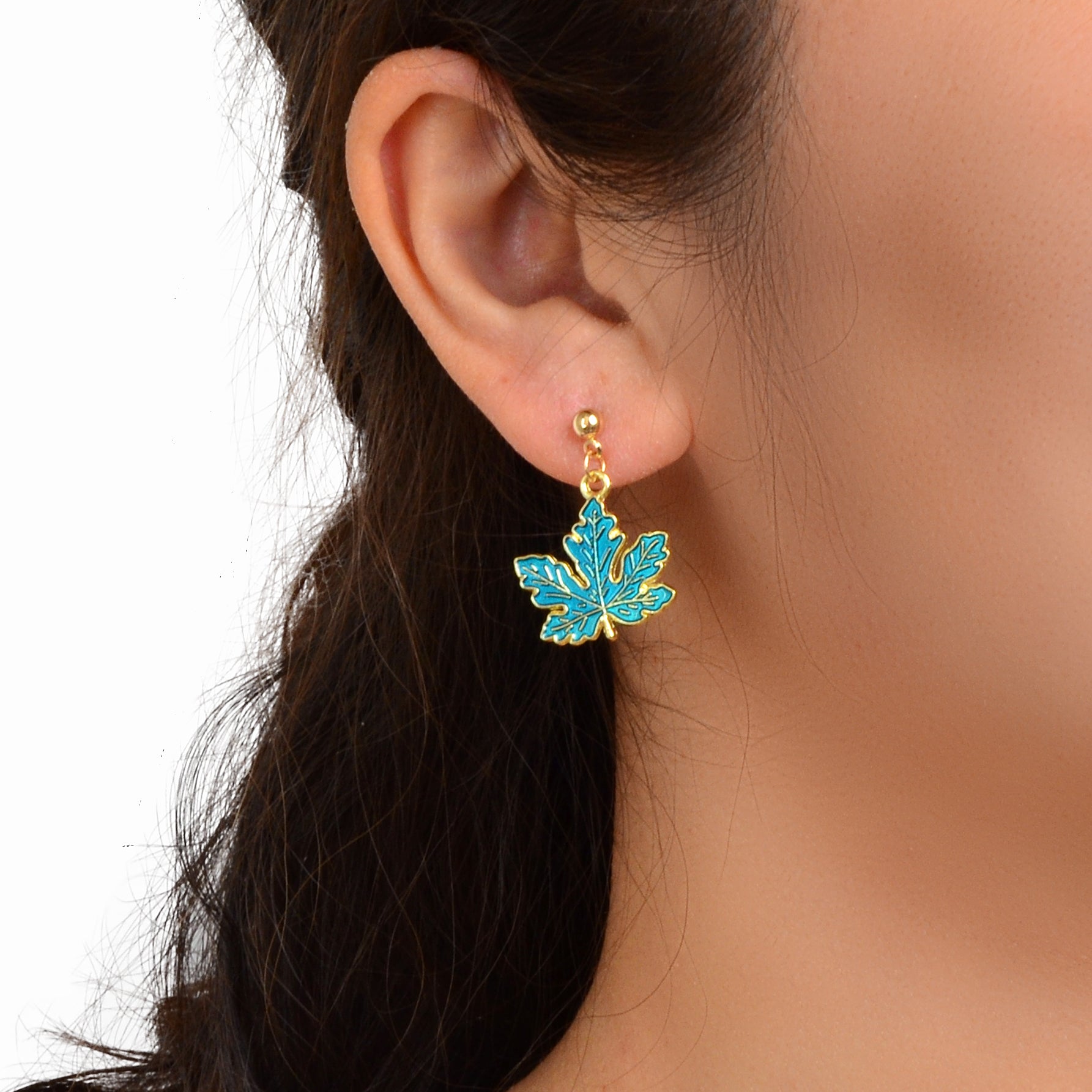 Chic Blue Enamel Leaf Hanging Earrings Novelty Plant Jewelry Ladies Unique Gifts-0