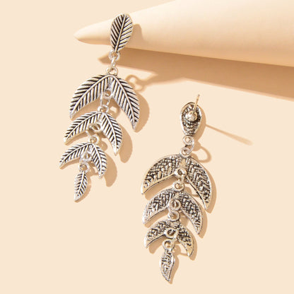 Vintage Accessories Antique Silvery Leaf Dangle Earrings for Women Daily Holiday Jewelry-3