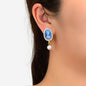 Textured Retro Accessories Court Pearl Blue Resin Relief Queen Dangle Earrings-0