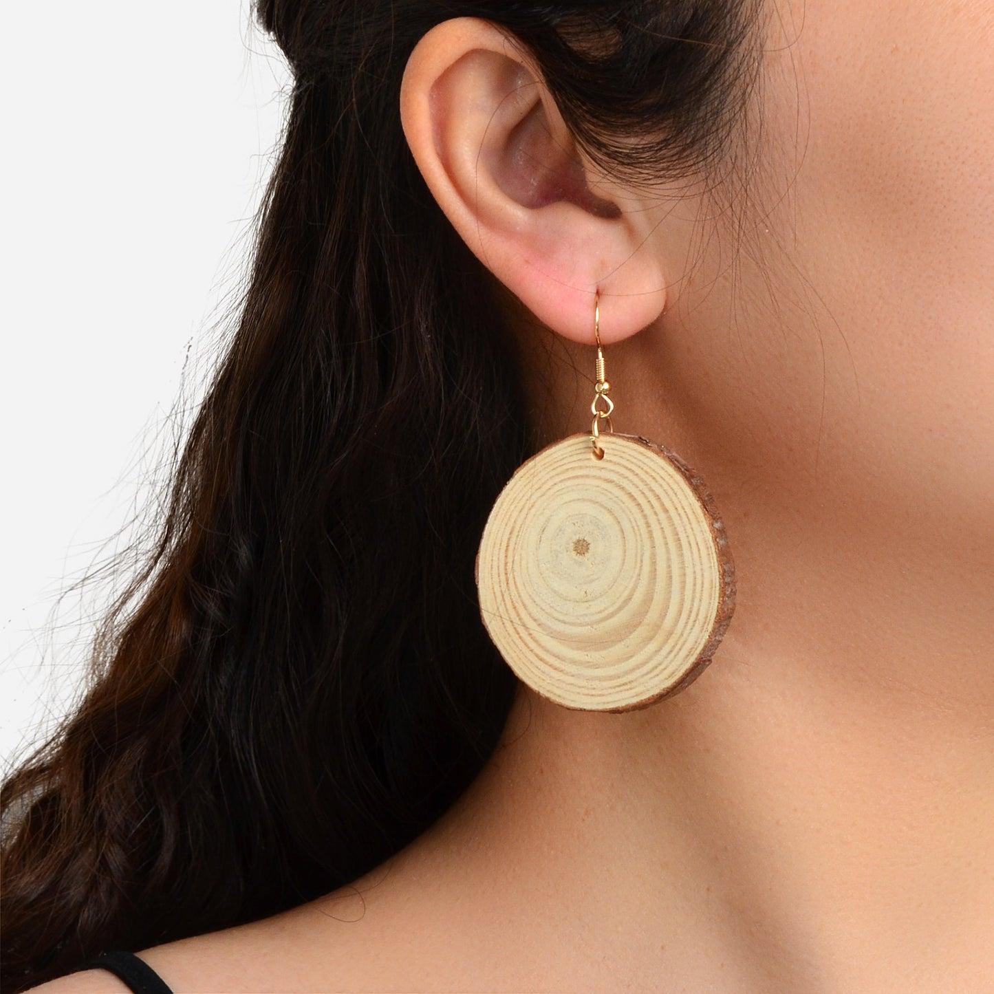 American Jewelry Ethnic Style Annual Rings Wood Dangle Hook Earrings for Holiday-0