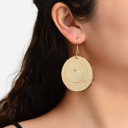 American Jewelry Ethnic Style Annual Rings Wood Dangle Hook Earrings for Holiday-0