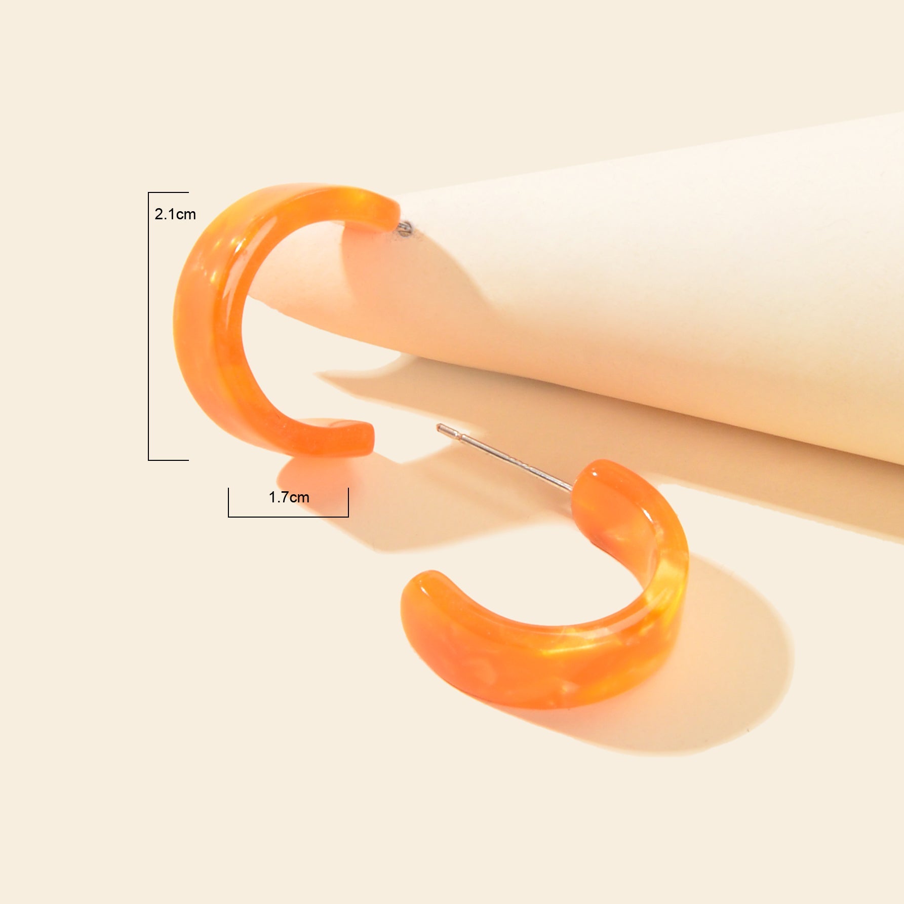 Lightweight Orange Acrylic Resin Round Circle Stud Hoop Huggie Chunky Earrings-2