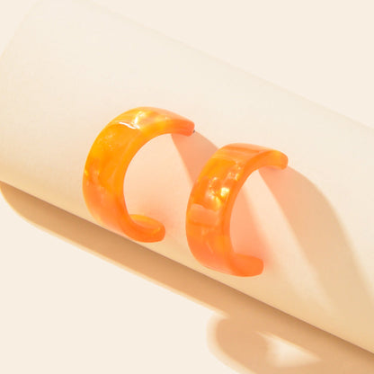 Lightweight Orange Acrylic Resin Round Circle Stud Hoop Huggie Chunky Earrings-3