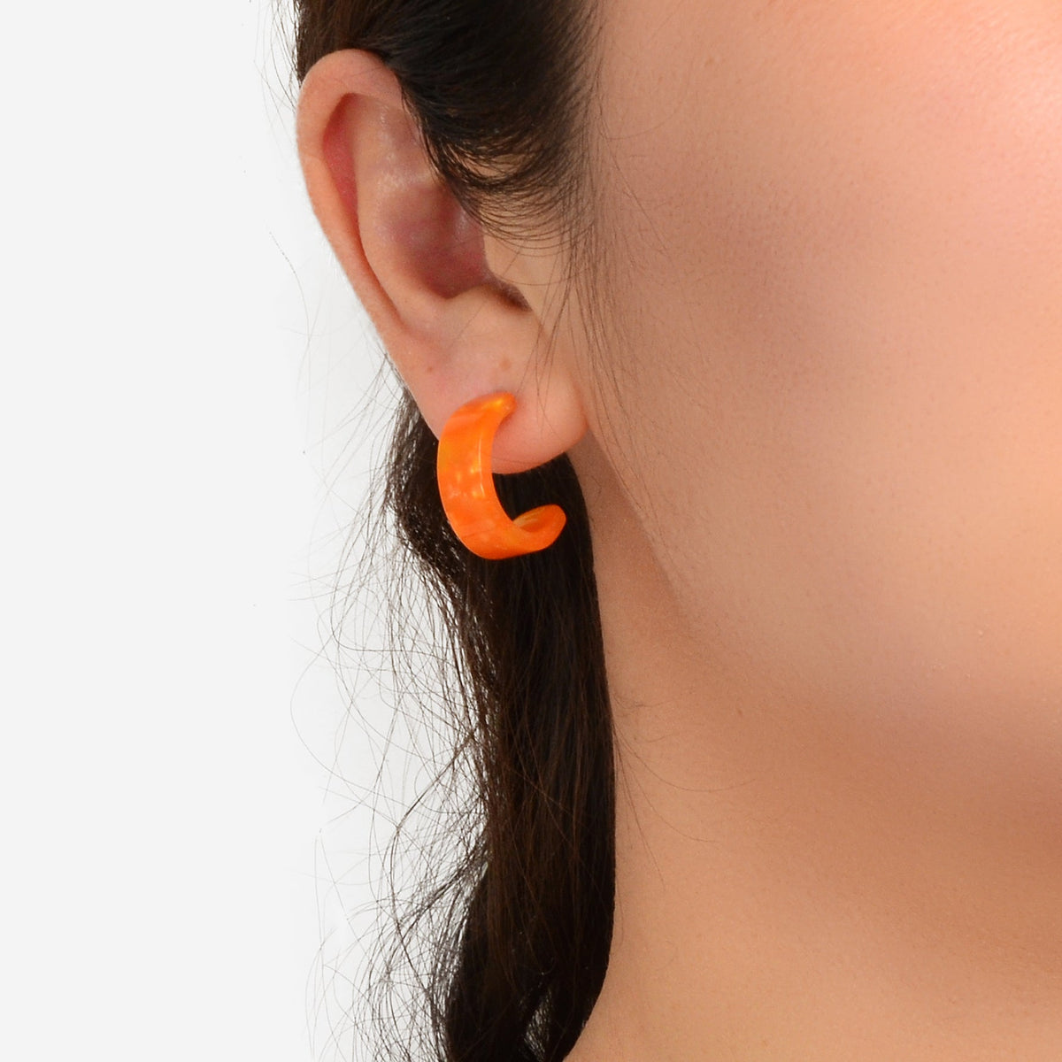 Lightweight Orange Acrylic Resin Round Circle Stud Hoop Huggie Chunky Earrings-0