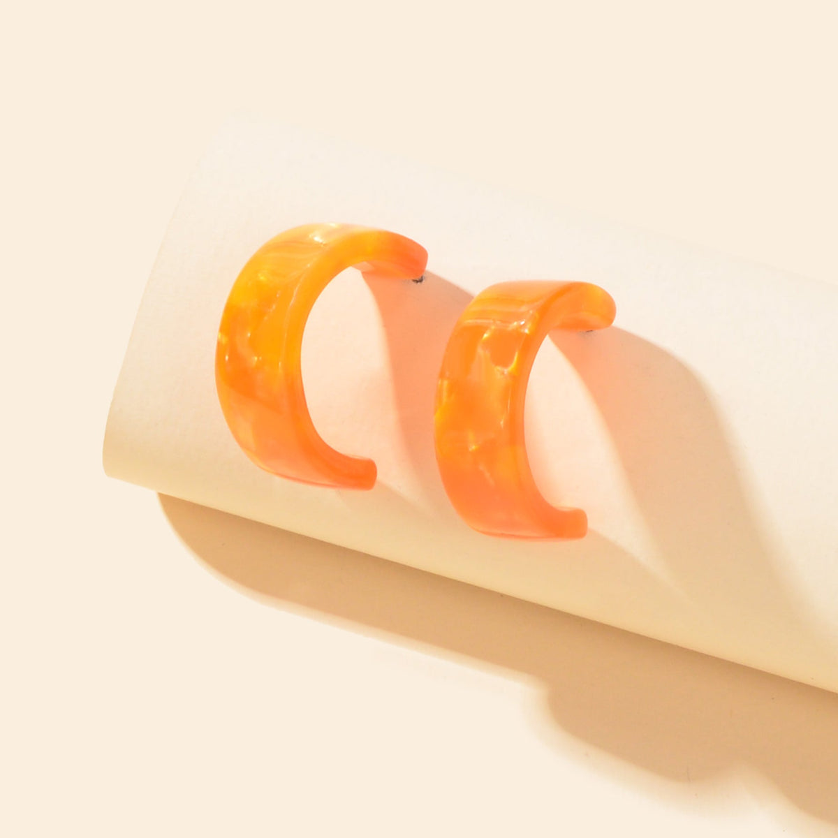 Lightweight Orange Acrylic Resin Round Circle Stud Hoop Huggie Chunky Earrings-4