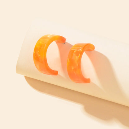 Lightweight Orange Acrylic Resin Round Circle Stud Hoop Huggie Chunky Earrings-4