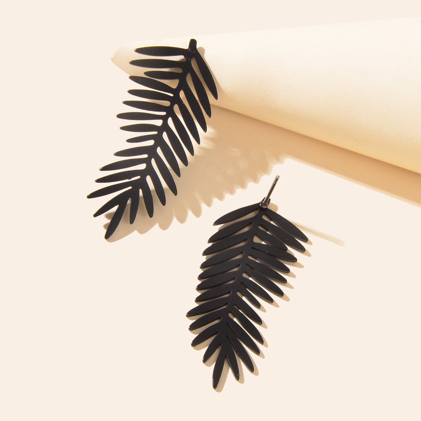 Gothic Punk Black Leaf Stud Statement Pierced Earrings Personality Accessories-2
