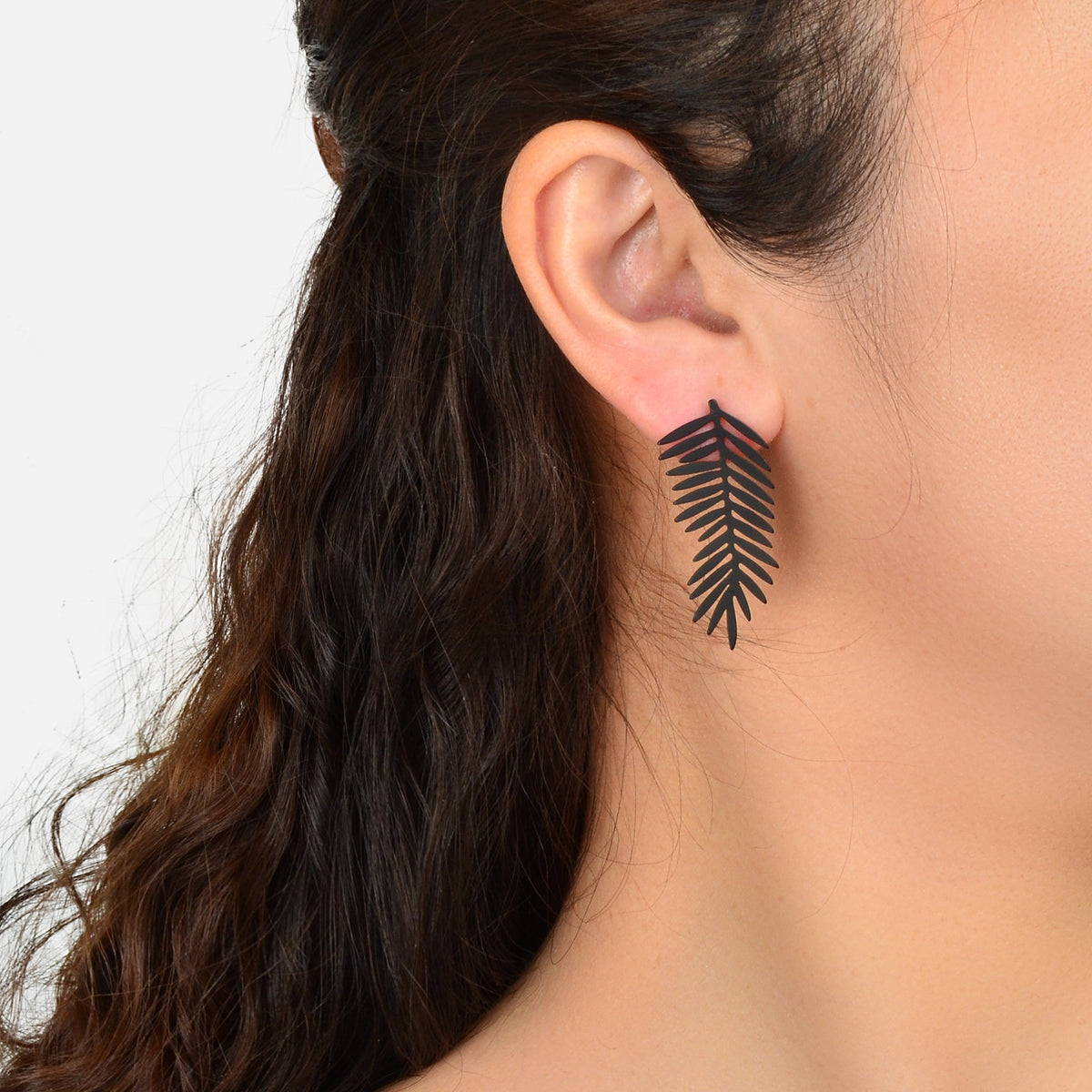 Gothic Punk Black Leaf Stud Statement Pierced Earrings Personality Accessories-0