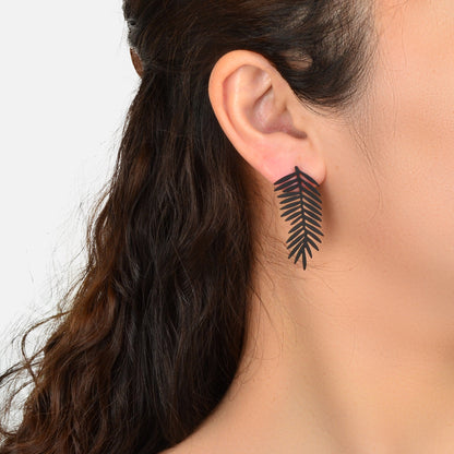 Gothic Punk Black Leaf Stud Statement Pierced Earrings Personality Accessories-0
