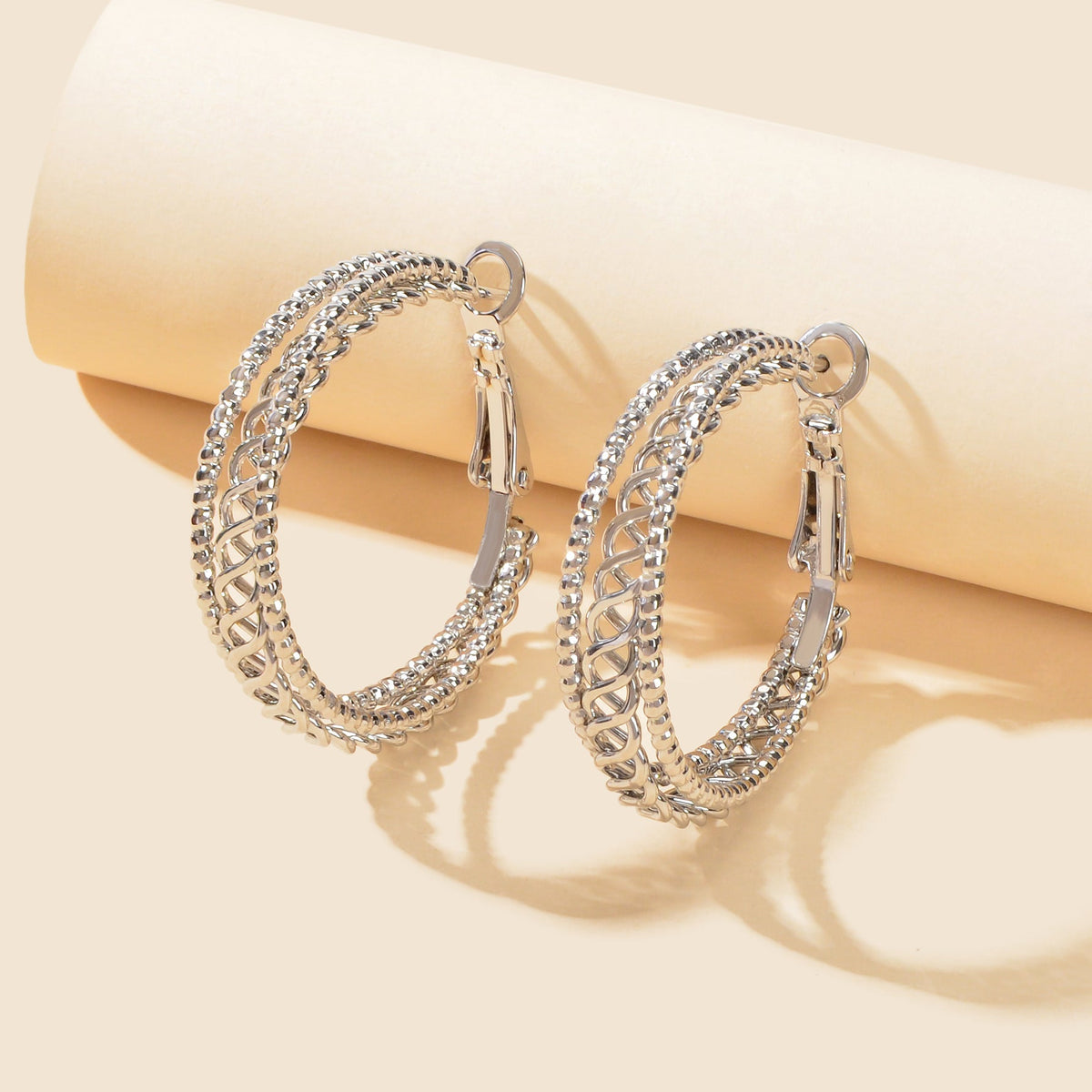 Women Gold Hollow Out Chunky Thick Open Twisted Huggie Statement Hoop Earrings-3