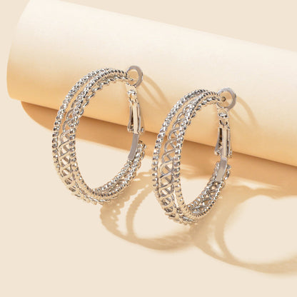 Women Gold Hollow Out Chunky Thick Open Twisted Huggie Statement Hoop Earrings-3