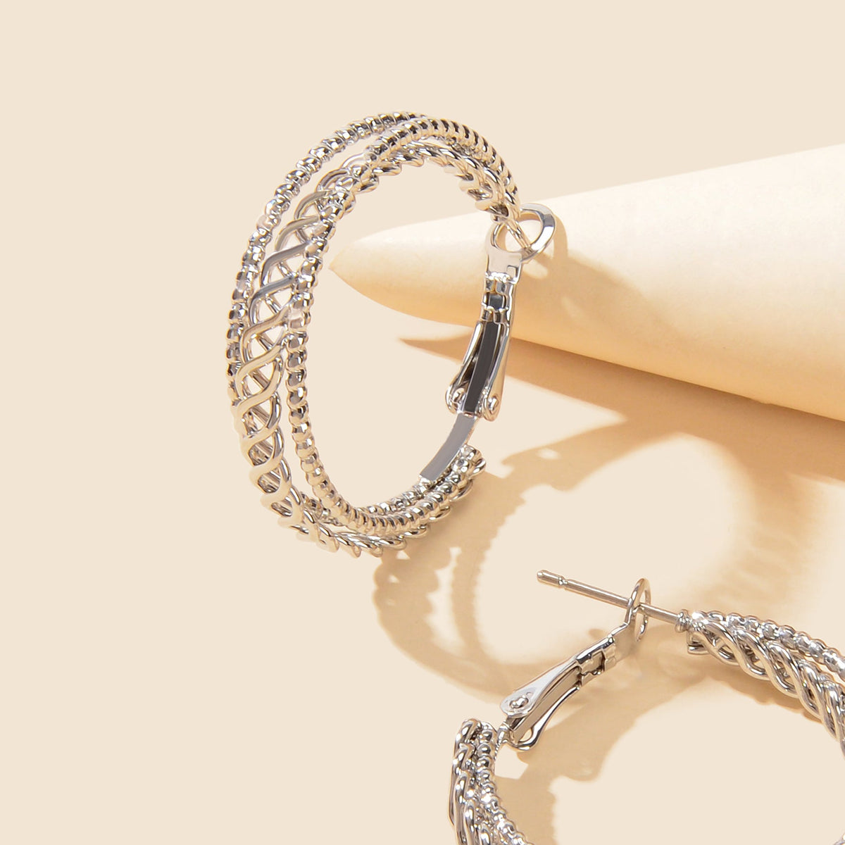 Silvery Hollow Metal Hoop Earrings Party Decoration for Women Trendy Jewelry-2