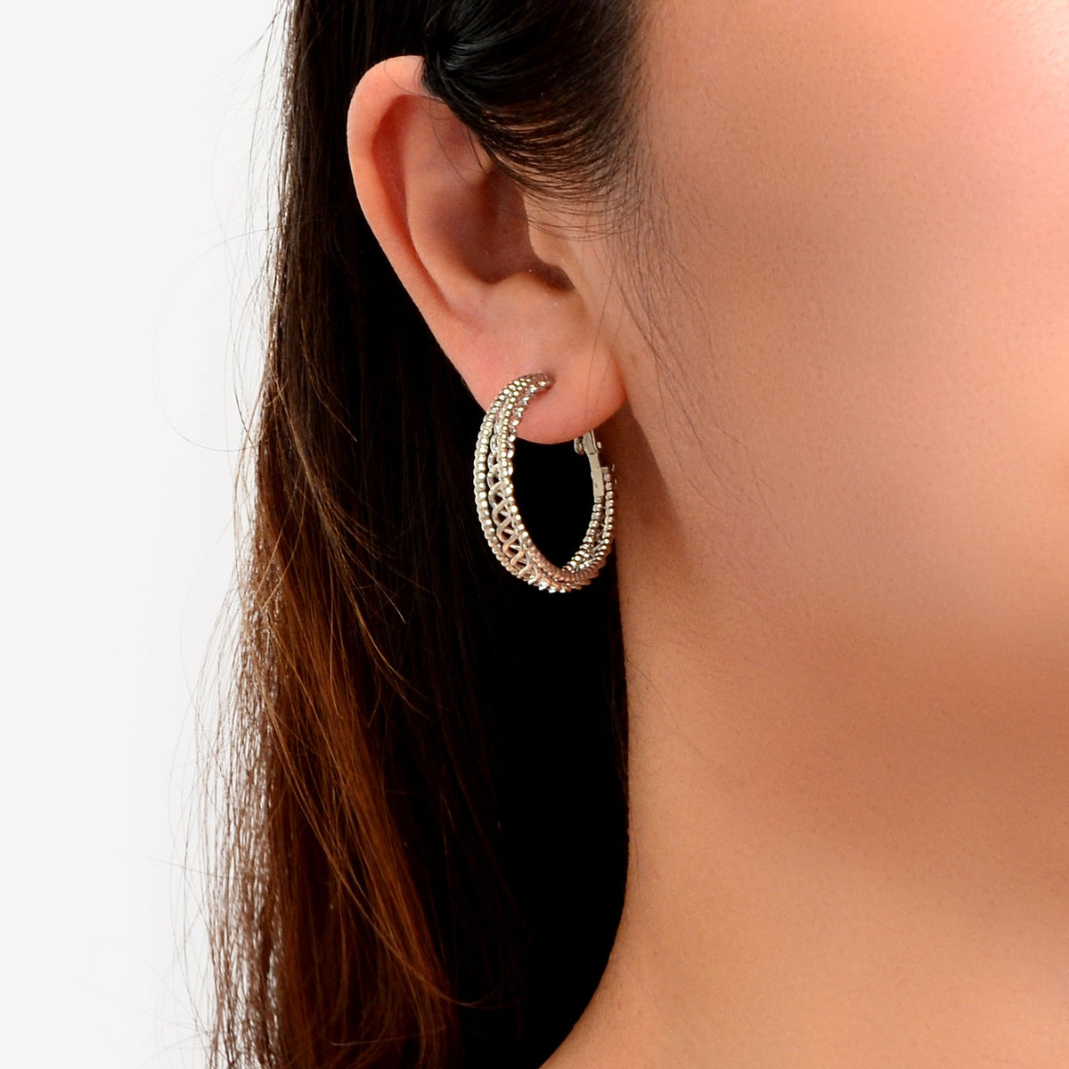 Silvery Hollow Metal Hoop Earrings Party Decoration for Women Trendy Jewelry-0