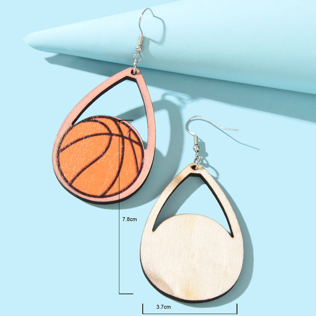 Sports Game Team Gift Wood Basketball Water Drop Dangling Lightweight Earrings-3