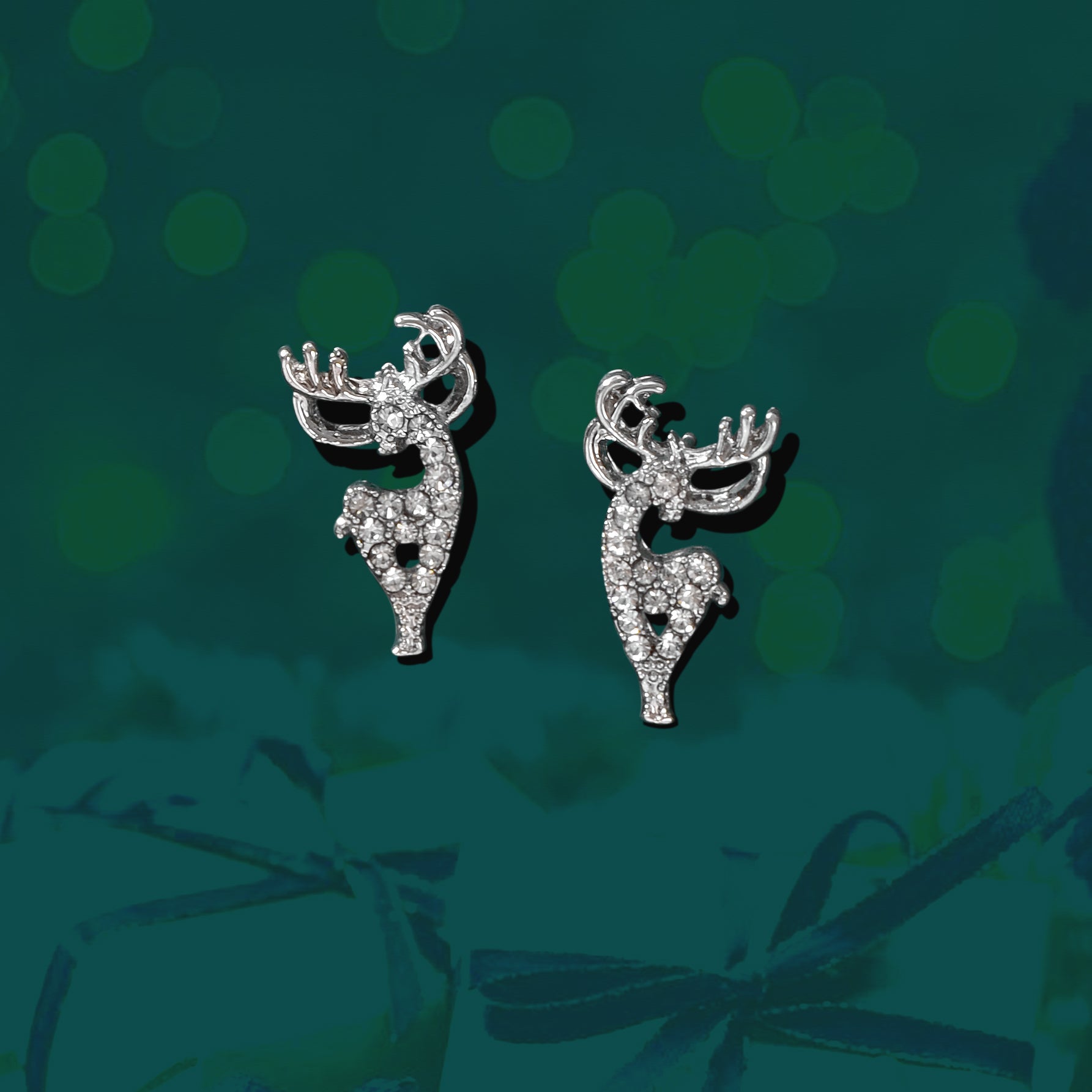 Christmas Reindeer Head Earrings Festive Holiday Deer Antler Playful Accessories-1