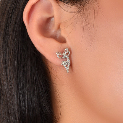 Christmas Reindeer Head Earrings Festive Holiday Deer Antler Playful Accessories-0