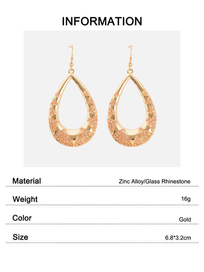 Luxurious Sparkling Pink Rhinestone Decor Golden Hollow Water Drop Earrings Party Wedding Jewelry-1