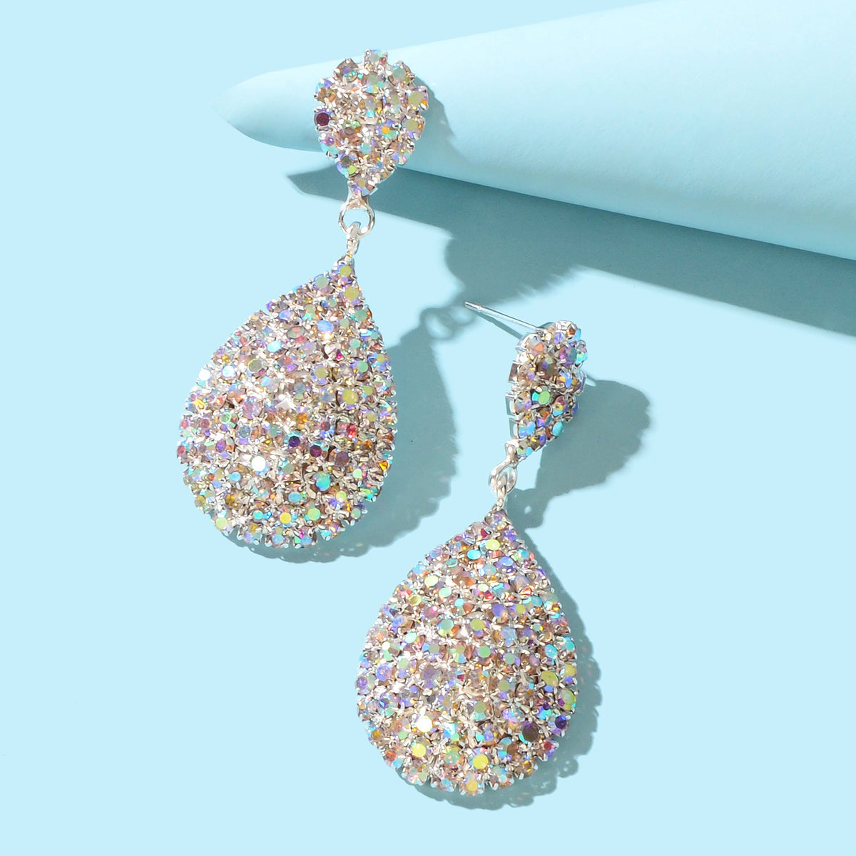 Luxurious Rhinestone Decor Silvery Water Drop Earrings Anniversary Wedding Jewelry-1
