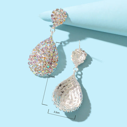 Luxurious Rhinestone Decor Silvery Water Drop Earrings Anniversary Wedding Jewelry-3