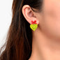 Fresh Sweet Red Bow Green Hollow Carved Heart Earrings Party Dating Jewelry Birthday Gift-0