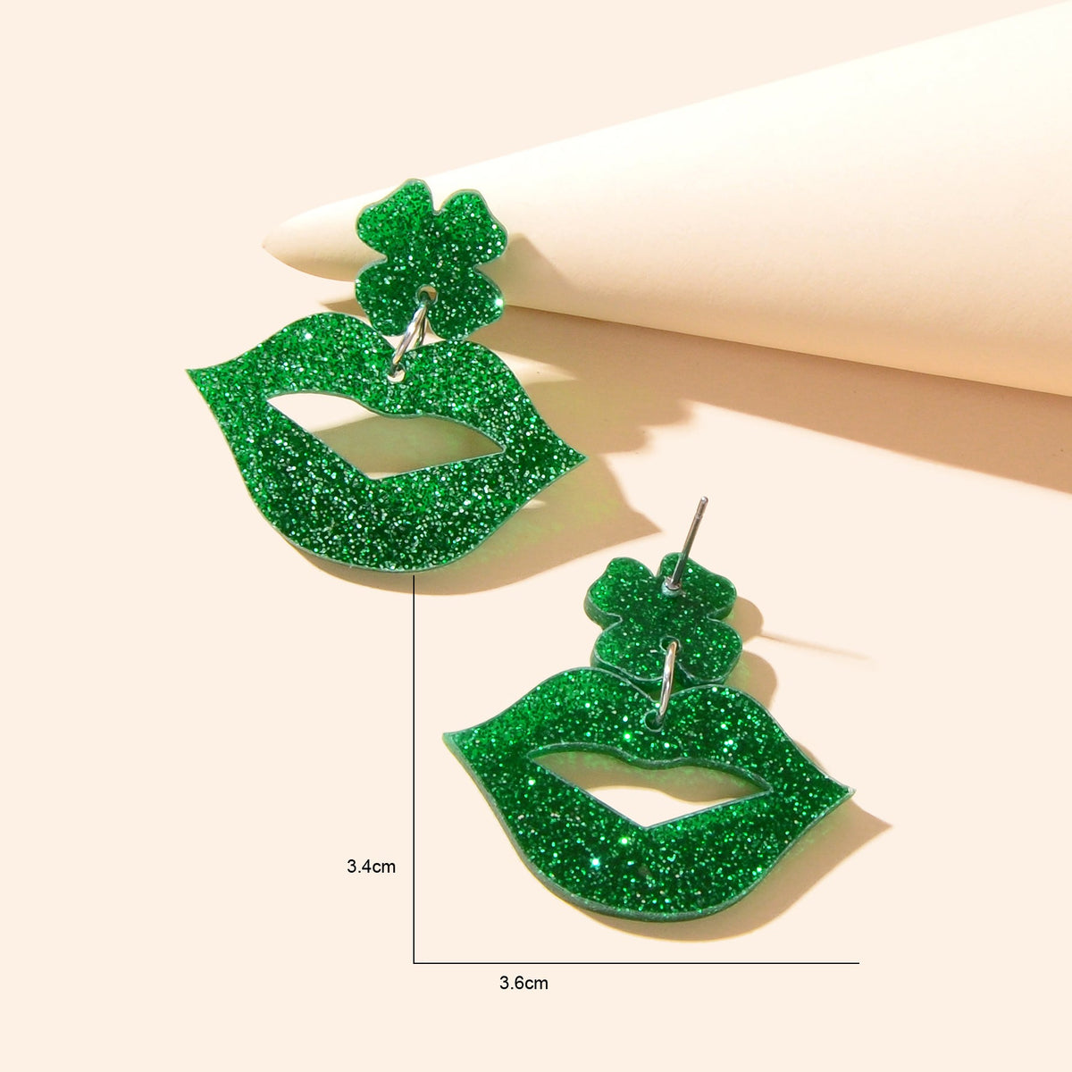 Shining Green Acrylic Lip Clover Pendant Stud Women Earrings Personality Jewelry-2