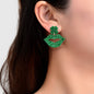 Shining Green Acrylic Lip Clover Pendant Stud Women Earrings Personality Jewelry-0