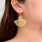 Vintage Royal Golden Hollow Flower Fan Shape Dangle Drop Earrings Elegant Weddings Party Vacation Jewelry-0