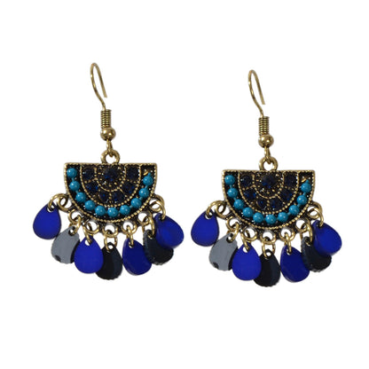 Boho Jewellery Blue Beads Sectored Water Drop Earrings Ethnic Women Accessories-4