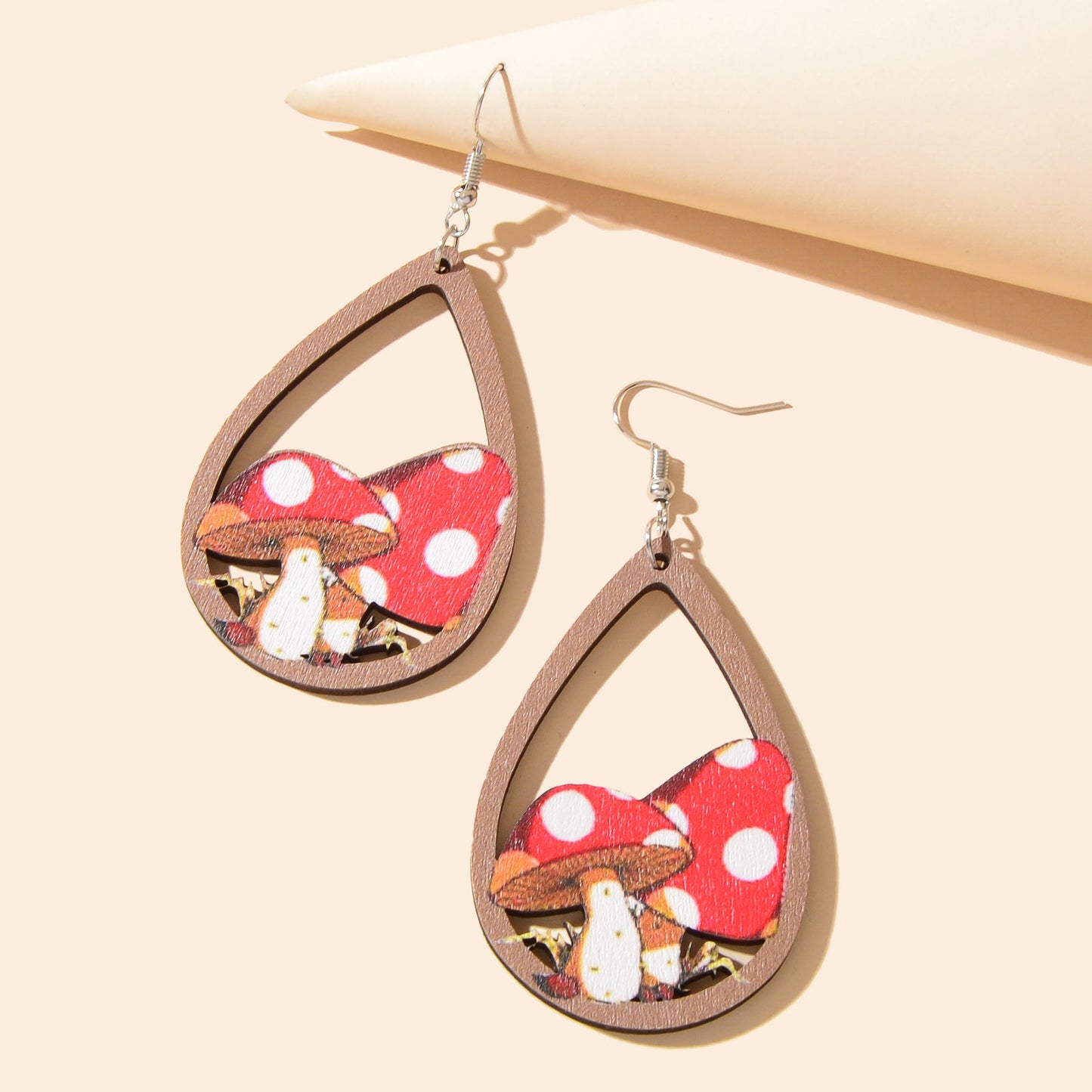Vacation Jewelry Mushroom Water Drop Wood Earrings for Women Stylish Accessories-1