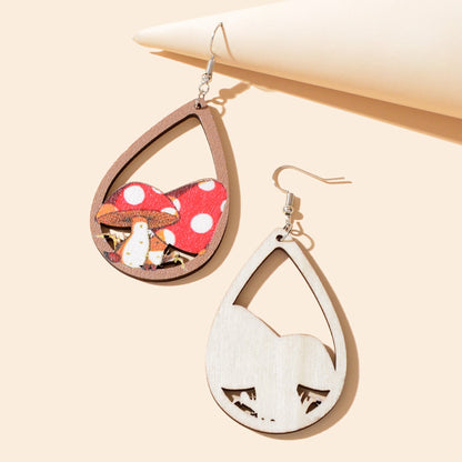 Vacation Jewelry Mushroom Water Drop Wood Earrings for Women Stylish Accessories-2