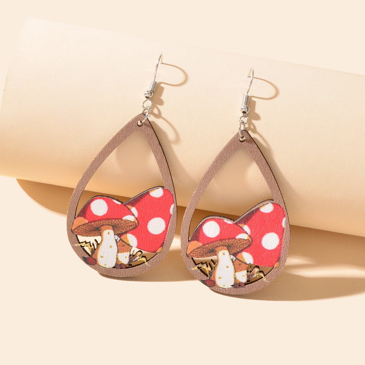 Vacation Jewelry Mushroom Water Drop Wood Earrings for Women Stylish Accessories-4