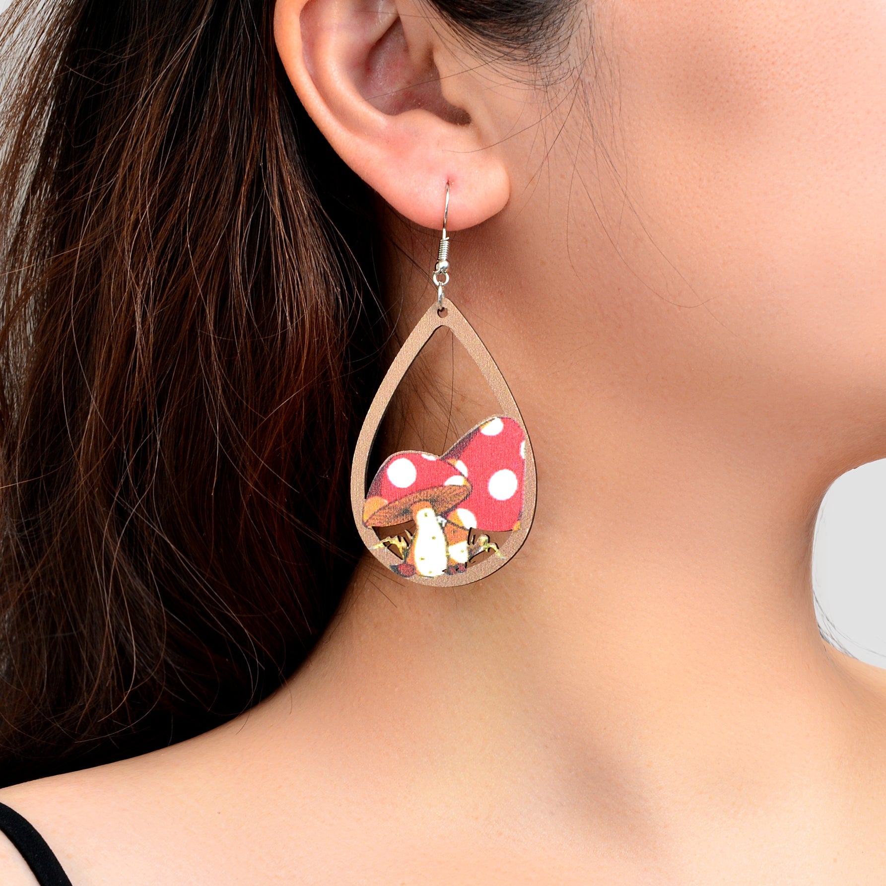 Vacation Jewelry Mushroom Water Drop Wood Earrings for Women Stylish Accessories-0