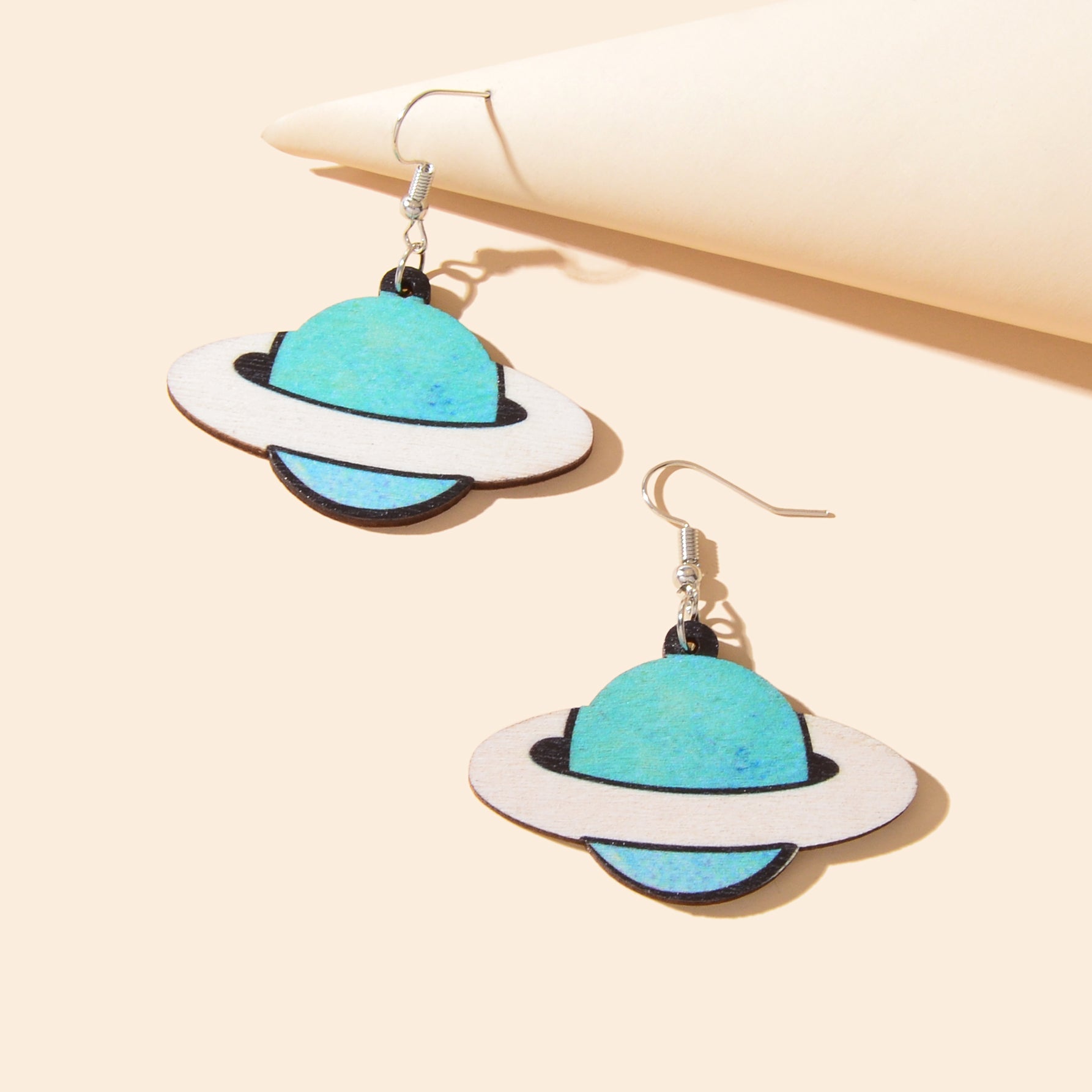 Personality Creative Jewelry Space Blue Planet Wood Dangle Earrings for Women-1