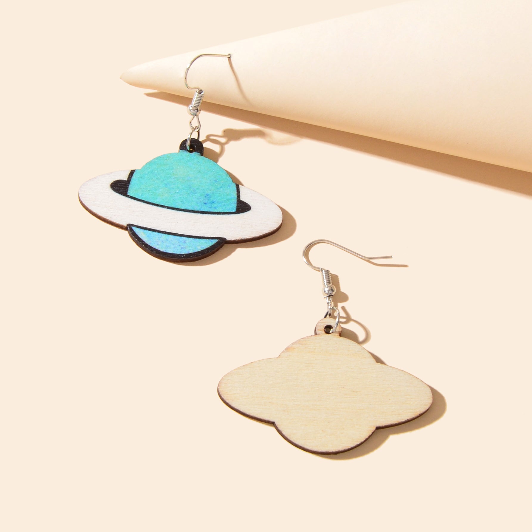 Personality Creative Jewelry Space Blue Planet Wood Dangle Earrings for Women-2
